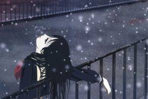 school Uniform, Schoolgirls, Anime, Anime Girls, Bridge, Snow, Winter, Depressing
