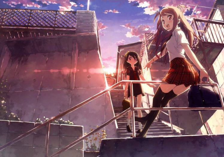 anime, Anime Girls, Schoolgirls, Skirt, Happy HD Wallpaper Desktop Background