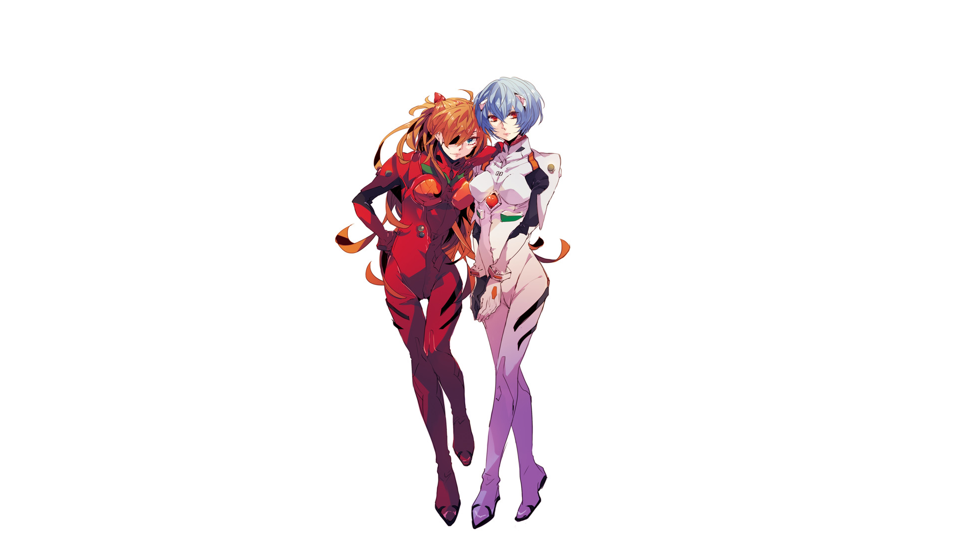 Neon Genesis Evangelion, Asuka Langley Soryu, Ayanami Rei, Simple Background, Anime Wallpaper
