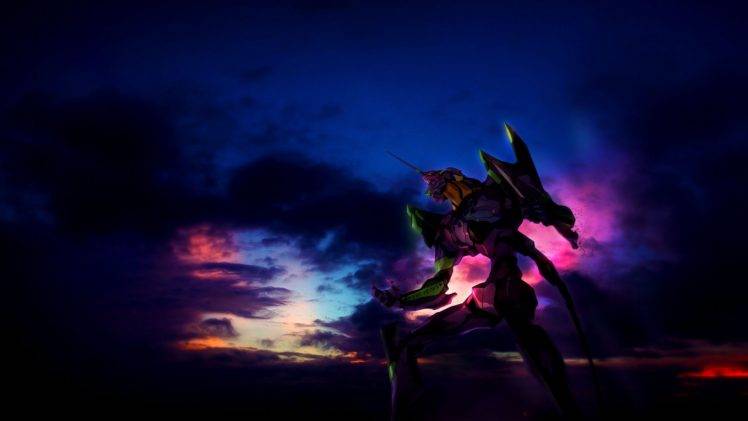 Neon Genesis Evangelion, EVA Unit 01, Clouds, Sky, Anime HD Wallpaper Desktop Background