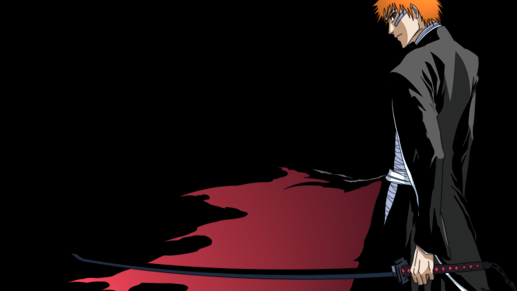 Bleach, Kurosaki Ichigo, Anime Boys, Orange Hair, Black Background HD Wallpaper Desktop Background