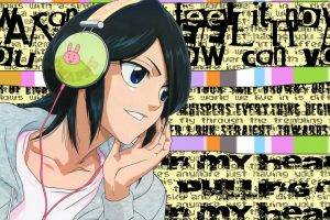 Bleach, Typography, Kuchiki Rukia, Headphones, Anime Girls