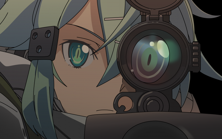 Sword Art Online, Asada Shino, Sniper Rifle, Eyes, Anime HD Wallpaper Desktop Background