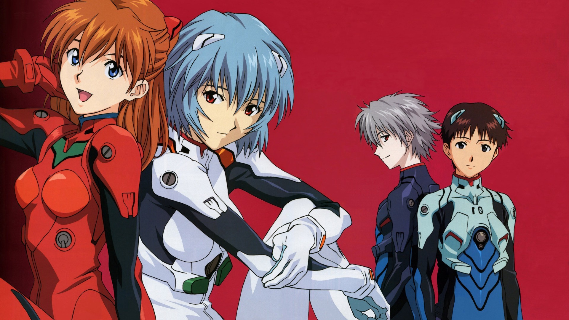 Neon Genesis Evangelion, Ikari Shinji, Ayanami Rei, Asuka Langley Soryu, Anime, Red Wallpaper
