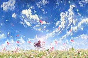 anime, Flowers, Clouds