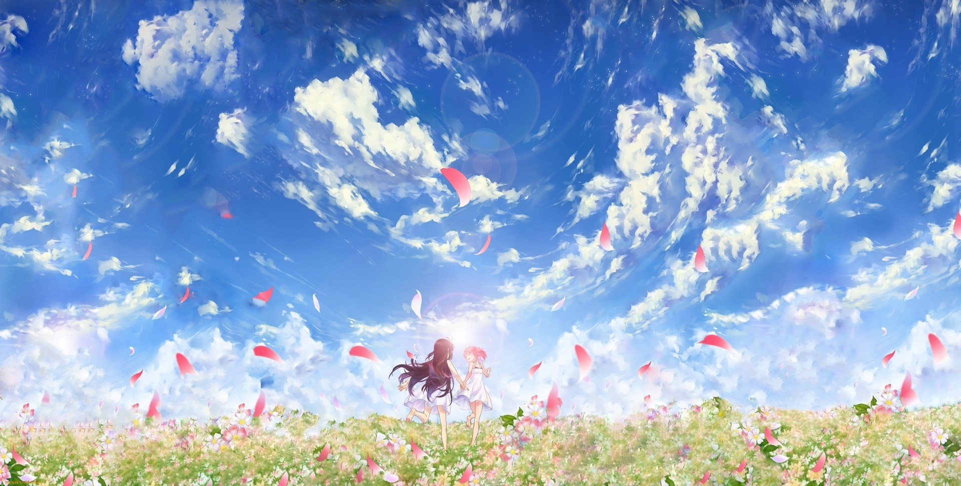 anime, Flowers, Clouds Wallpaper