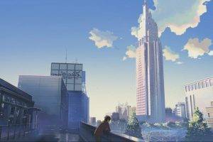 anime, City, Clouds, Skyscraper, 5 Centimeters Per Second, Makoto Shinkai