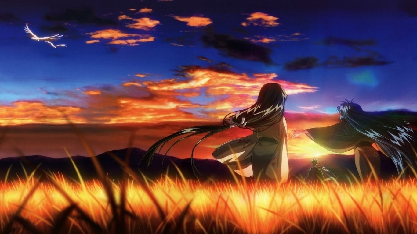 anime, Visual Novel, Red Sky, Field Wallpaper