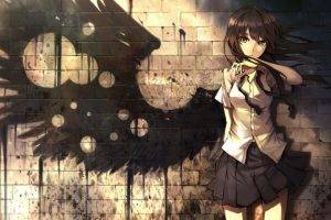 anime, Wings, Bricks, Skirt, Graffiti