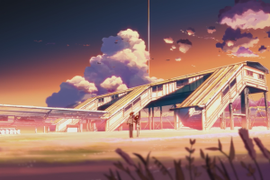 anime, Old Building, Couple, The Place Promised In Our Early Days, Makoto Shinkai