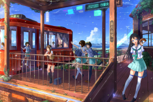 anime, Anime Girls, Train Station, Schoolgirls