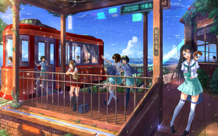 anime, Anime Girls, Train Station, Schoolgirls HD Wallpaper Desktop Background