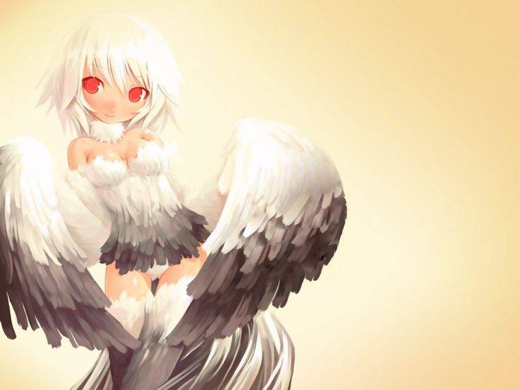 anime, Anime Girls, Original Characters, Red Eyes, Wings HD Wallpaper Desktop Background