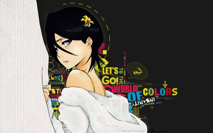 anime, Bleach, Kuchiki Rukia, Typography, Flower In Hair HD Wallpaper Desktop Background