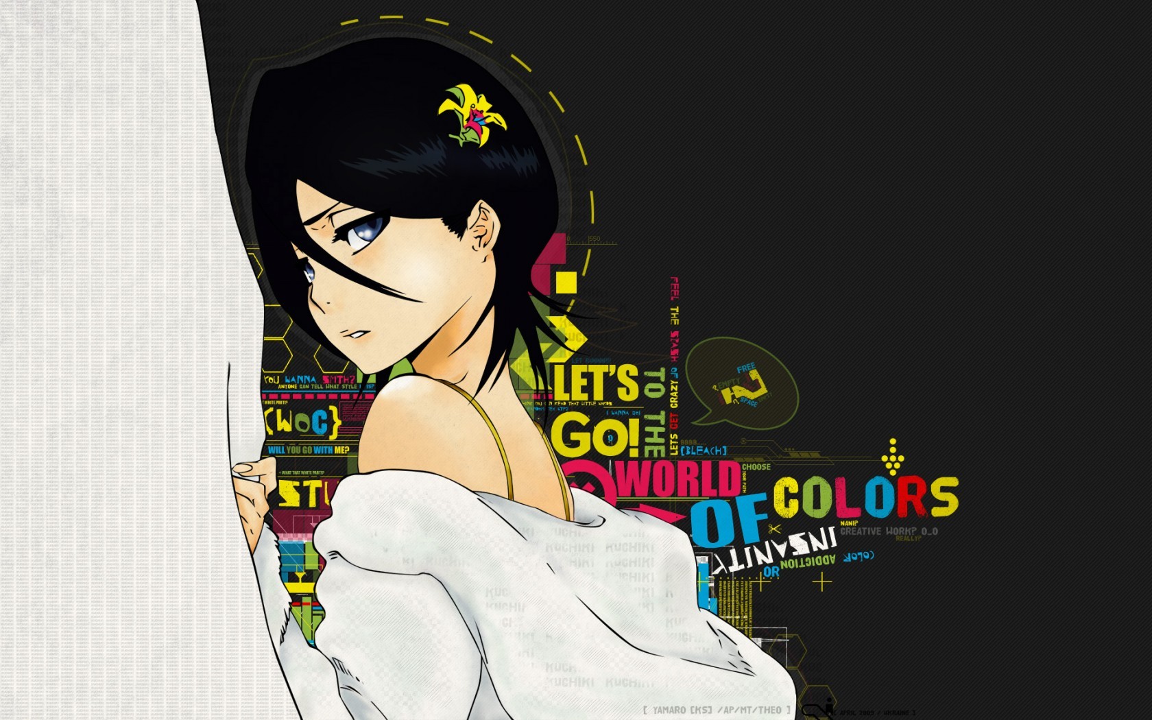 anime, Bleach, Kuchiki Rukia, Typography, Flower In Hair Wallpaper