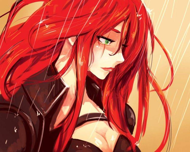 League Of Legends, Katarina, Scars, Redhead, Green Eyes, Long Hair, Face,  Video Games, Rain, Artwork Wallpapers HD / Desktop and Mobile Backgrounds