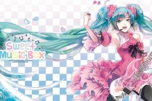 Hatsune Miku, Blue Hair, Anime, Vocaloid, Guitar, Twintails, Ribbon