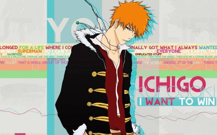 Bleach, Kurosaki Ichigo, Typography, Anime Boys, Orange Hair, Necklace HD Wallpaper Desktop Background
