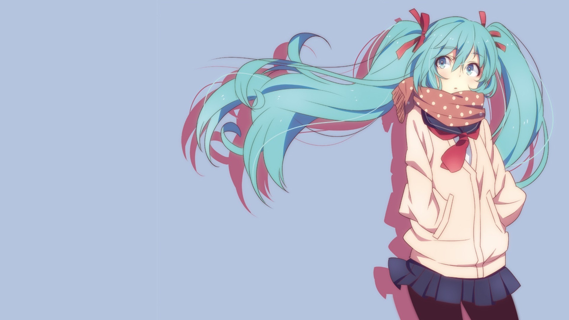 Hatsune Miku, Vocaloid, Blue Hair, Ribbon, Skirt, Sweater Wallpaper