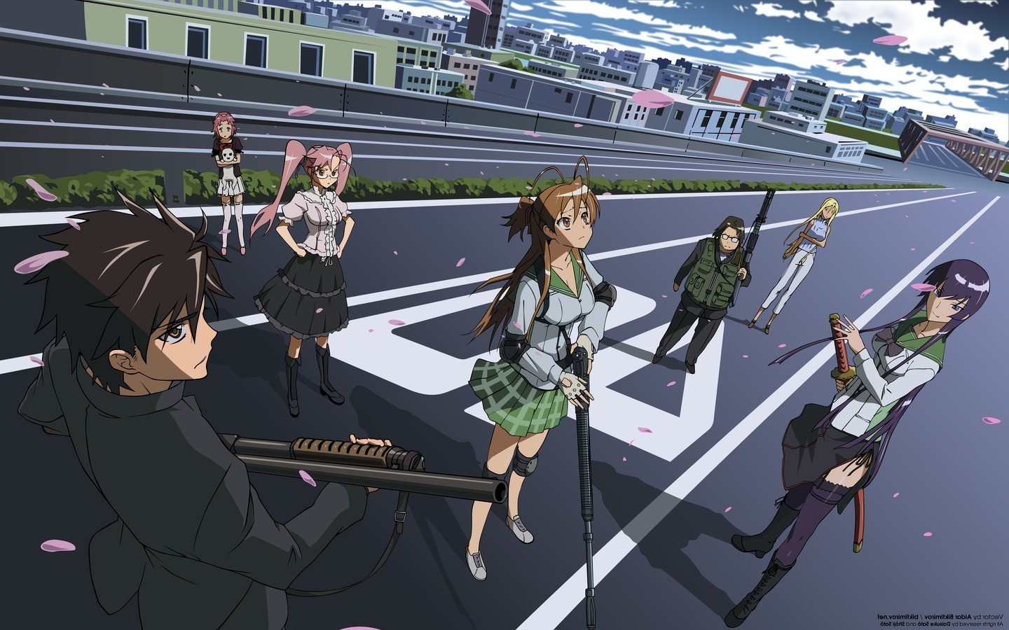 Highschool Of The Dead, Busujima Saeko, Anime, School Uniform, Komuro Takashi Wallpaper