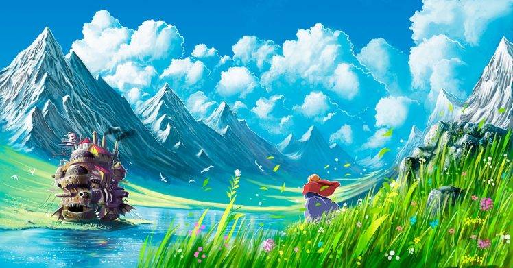 Studio Ghibli, Howls Moving Castle, Mountain HD Wallpaper Desktop Background