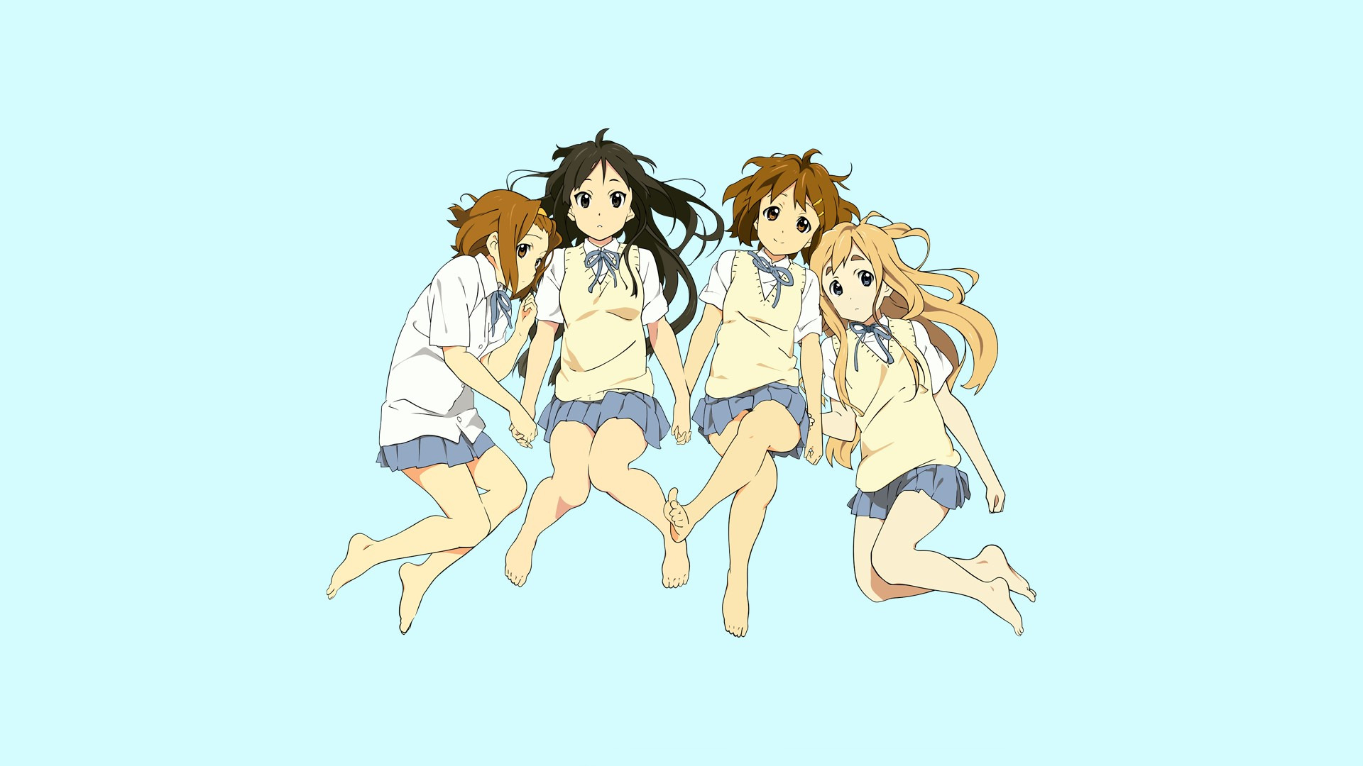K ON!, Hirasawa Yui, Tainaka Ritsu, Akiyama Mio, Kotobuki Tsumugi, Simple Background Wallpaper
