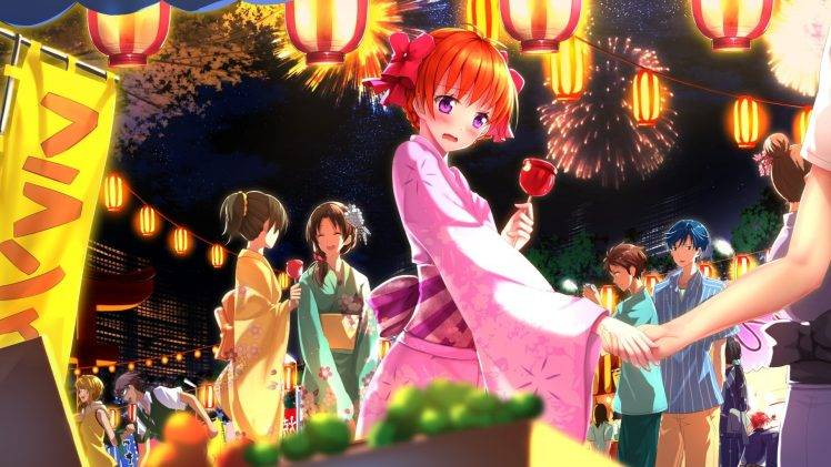 anime, Anime Girls, Orange Hair, Blushing, Kimono, Traditional Clothing, Purple Eyes, Sakura Chiyo, Gekkan Shoujo Nozaki kun HD Wallpaper Desktop Background