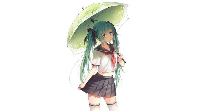 Hatsune Miku, Vocaloid, Umbrella, School Uniform HD Wallpaper Desktop Background