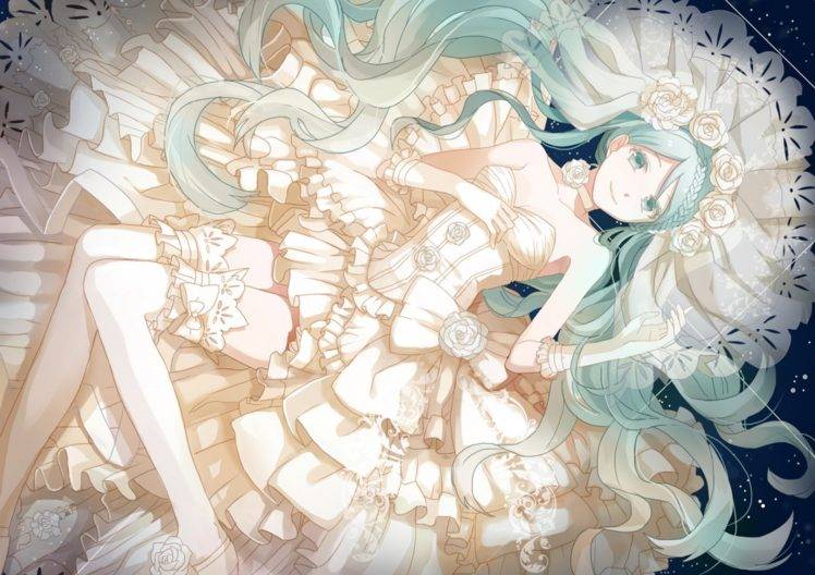 white Dress, Dress, Anime Girls, Vocaloid, Wedding Dress HD Wallpaper Desktop Background