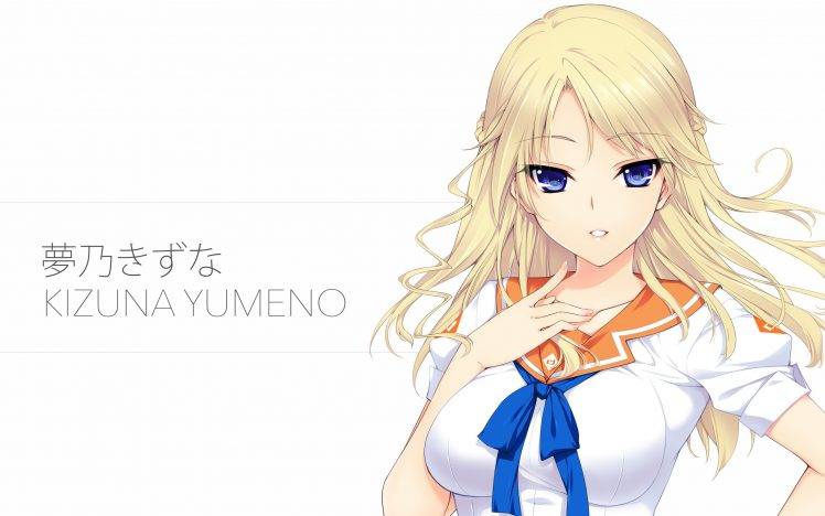 anime, Anime Girls, Kizuna Yumeno, Culture Japan, Blonde, Long Hair, School Uniform, Blue Eyes HD Wallpaper Desktop Background