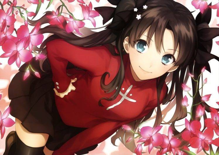 Fate Series, Anime, Type Moon, Tohsaka Rin, Flowers HD Wallpaper Desktop Background