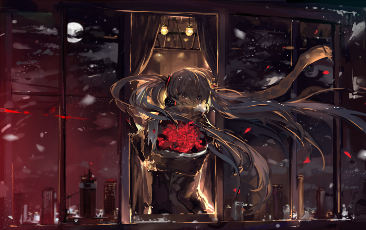 black, Red, Love, Hatsune Miku, Vocaloid HD Wallpaper Desktop Background