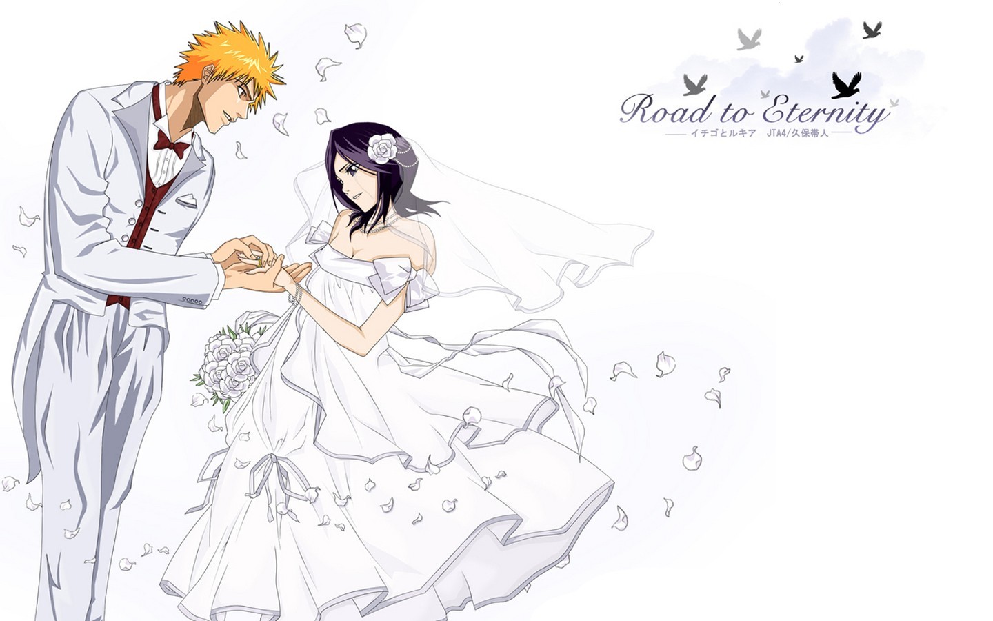 Bleach, Kuchiki Rukia, Kurosaki Ichigo, Wedding Dress, Weddings, Couple Wallpaper