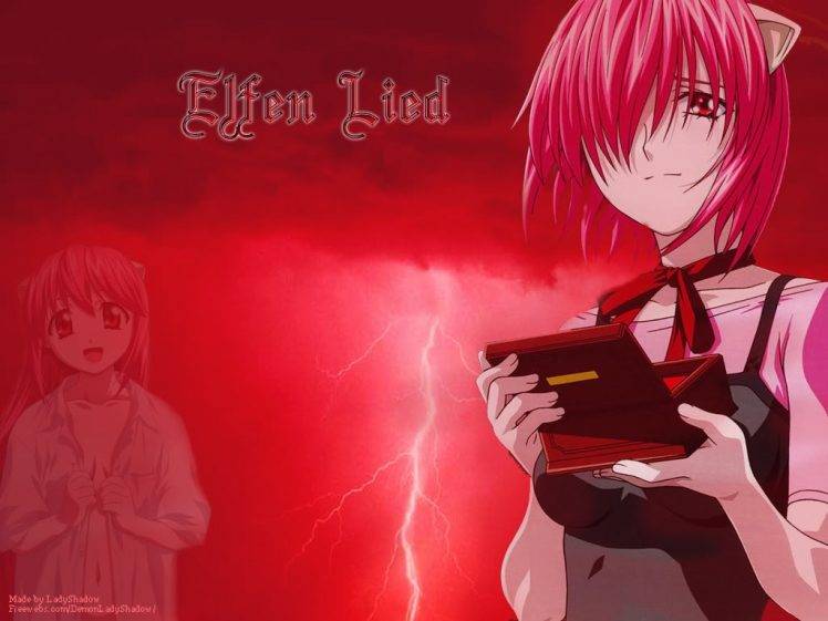 Elfen Lied, Anime, Anime Girls, Pink Hair, Red Eyes, Lucy, Nyu, Lilium HD Wallpaper Desktop Background