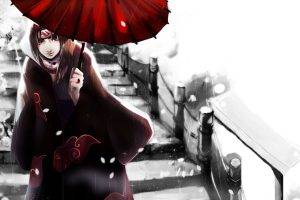 Naruto Shippuuden, Uchiha Itachi, Akatsuki, Umbrella, Snow, Stairs
