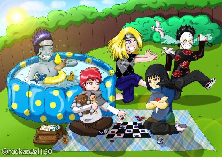 Naruto Shippuuden, Fan Art, Hoshigaki Kisame, Swimming Pool, Deidara, Sasori, Uchiha Itachi, Tobi HD Wallpaper Desktop Background