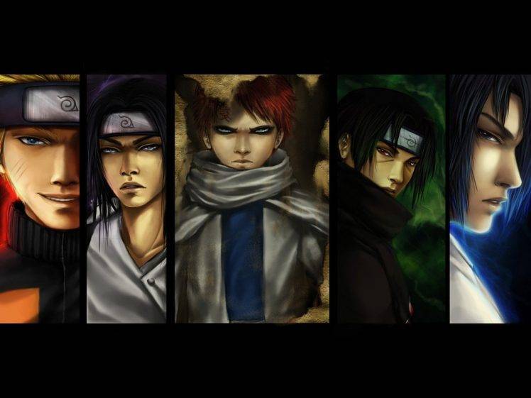 Naruto Shippuuden, Uchiha Itachi, Uchiha Sasuke, Gaara, Hyuuga Neji, Uzumaki Naruto, Panels HD Wallpaper Desktop Background