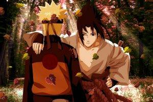 Uzumaki Naruto, Naruto Shippuuden, Uchiha Sasuke, Fall, Leaves