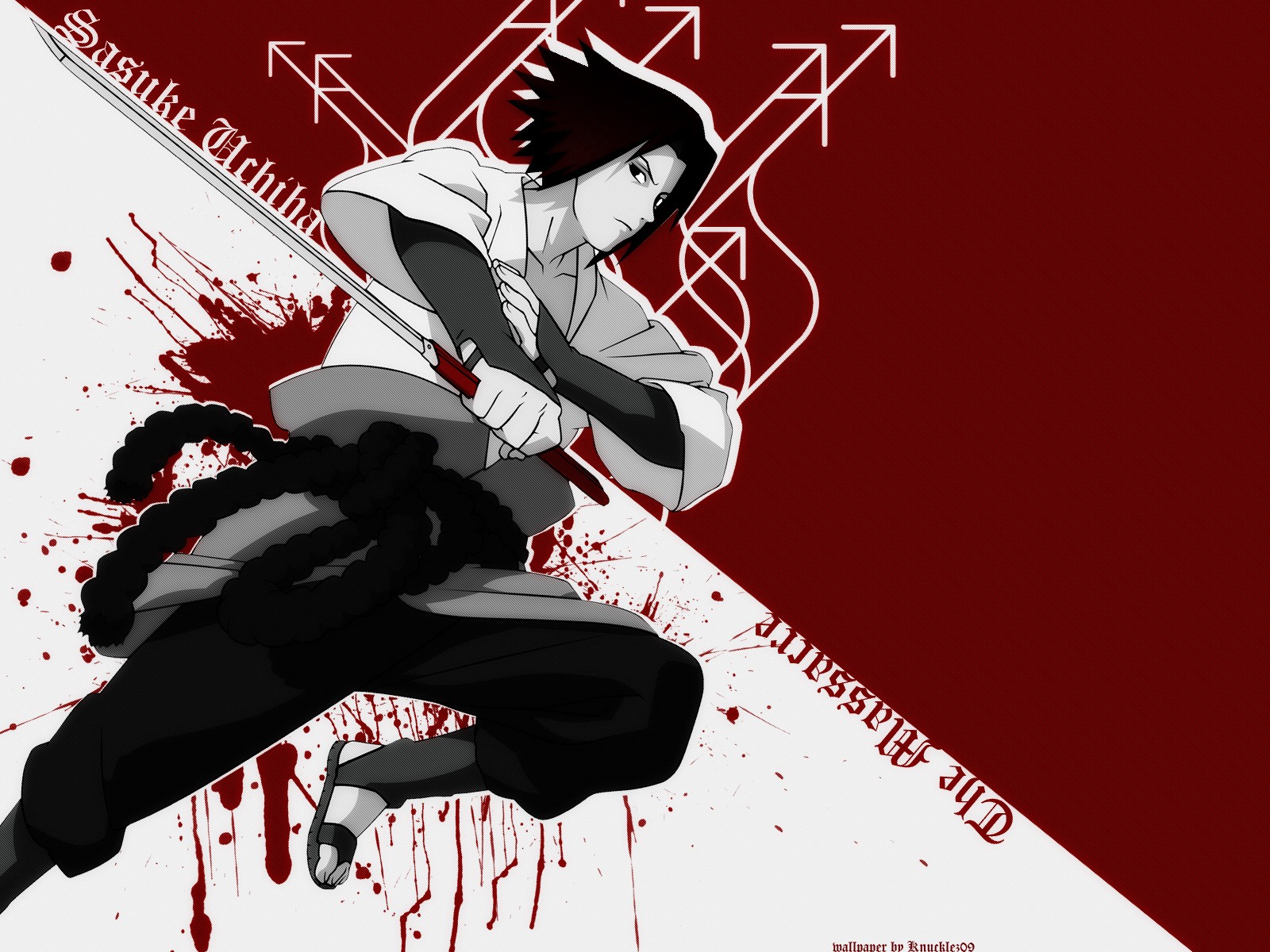 Uchiha Sasuke, Naruto Shippuuden, Paint Splatter, Arrows, Selective Coloring, Anime Boys Wallpaper