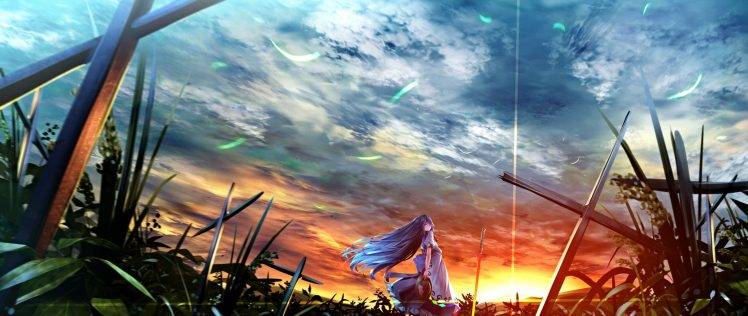 cross, Anime Girls, Sunset, Touhou, Anime, Hinanawi Tenshi HD Wallpaper Desktop Background
