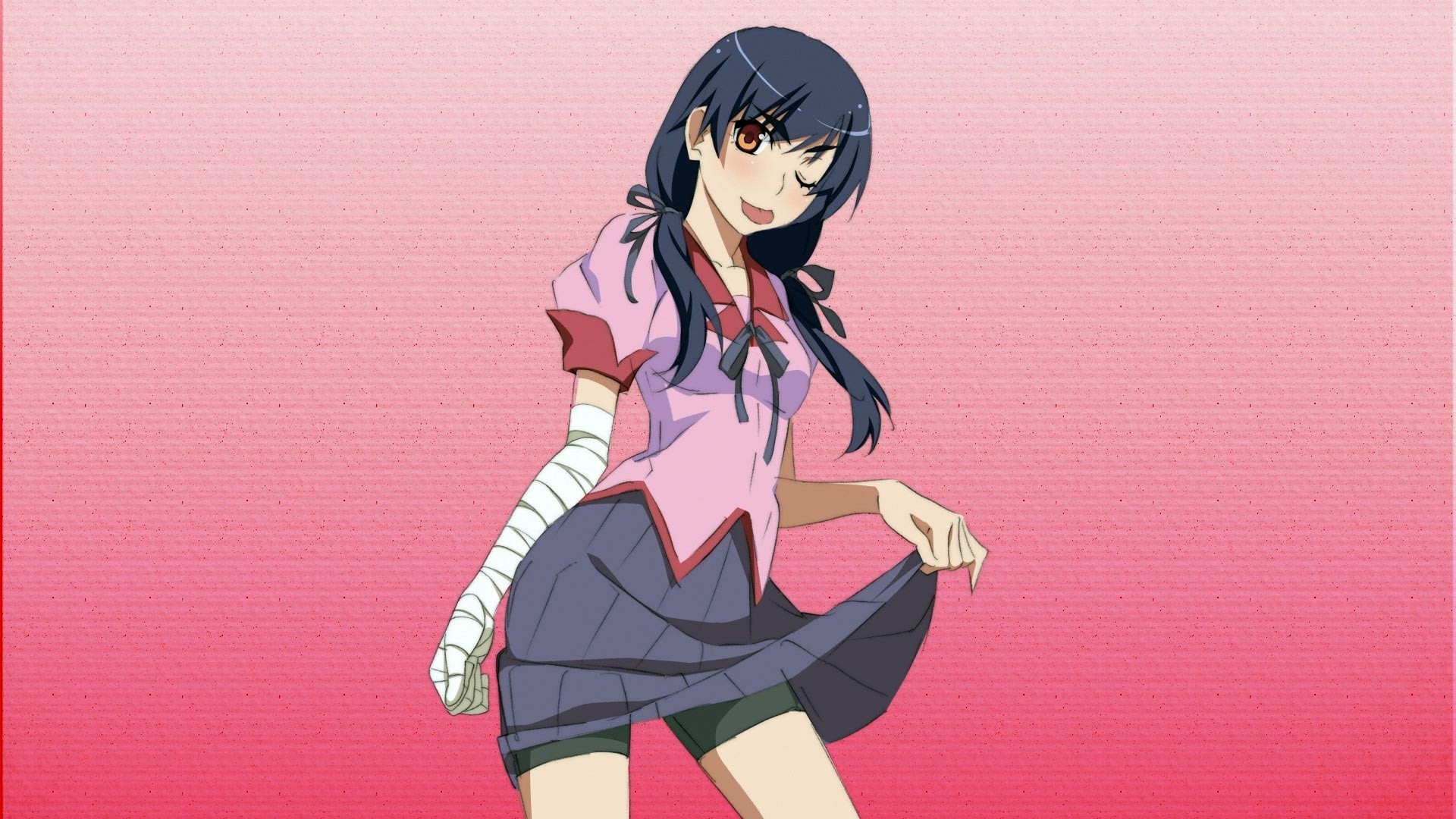 Monogatari Series, School Uniform, Anime, Anime Girls, Twintails, Kanbaru Suruga Wallpaper