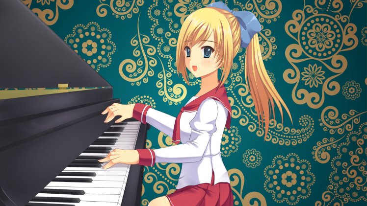 anime Girls, Anime, Blonde, Piano, School Uniform HD Wallpaper Desktop Background