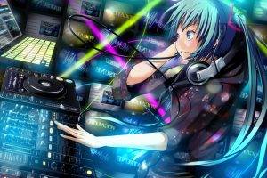 anime, Hatsune Miku, Vocaloid, Anime Girls, DJ, Mixing Consoles