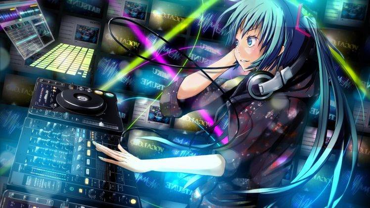 anime, Hatsune Miku, Vocaloid, Anime Girls, DJ, Mixing Consoles HD Wallpaper Desktop Background