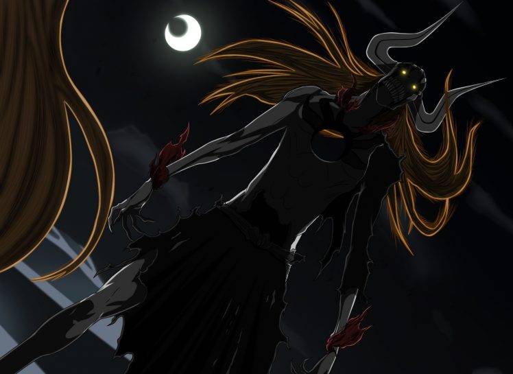 Kurosaki Ichigo, Bleach, Anime, Vasto Lorde, Crescent Moon, Glowing Eyes, Hollow HD Wallpaper Desktop Background