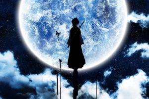 Bleach, Kuchiki Rukia, Moon, Silhouette, Butterfly
