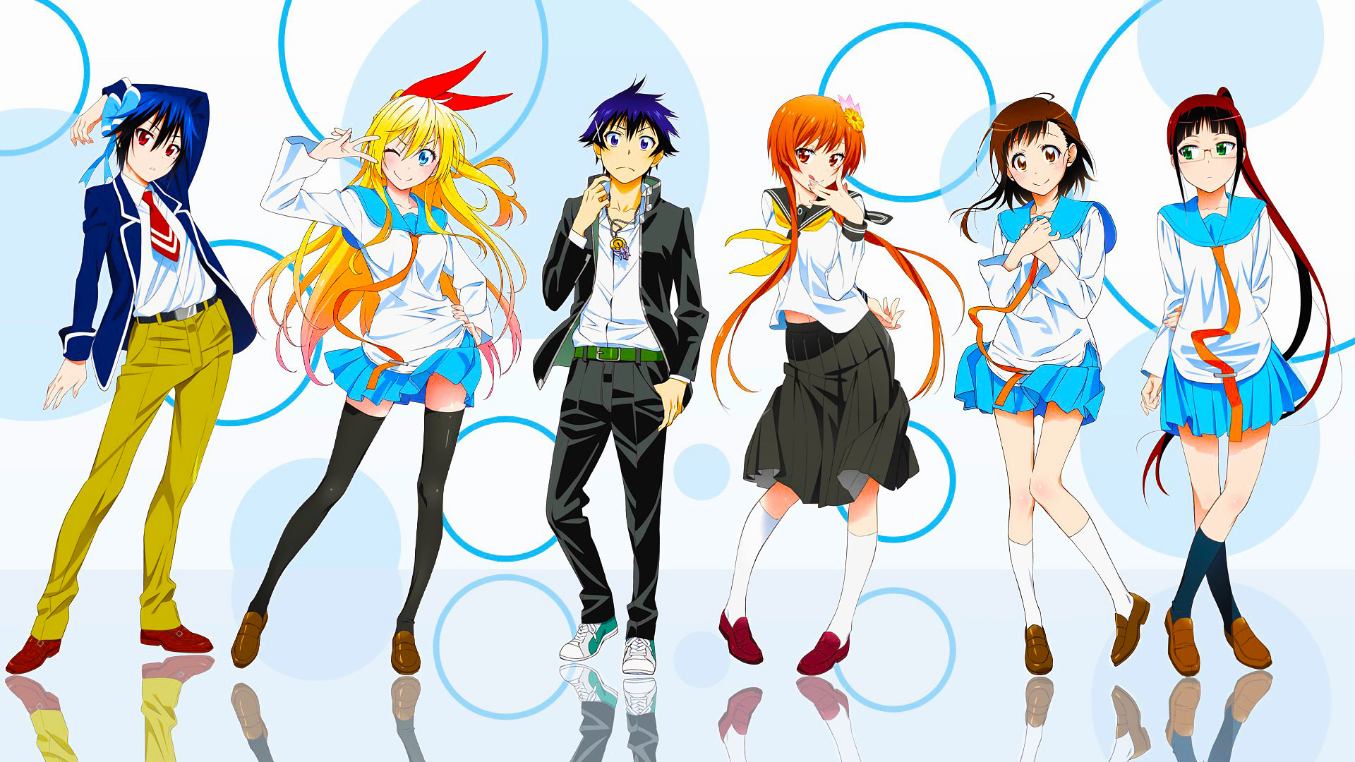 Nisekoi, Ichijou Raku, Kirisaki Chitoge, Onodera Kosaki, Tachibana Marika, Tsugumi Seishirou, School Uniform Wallpaper