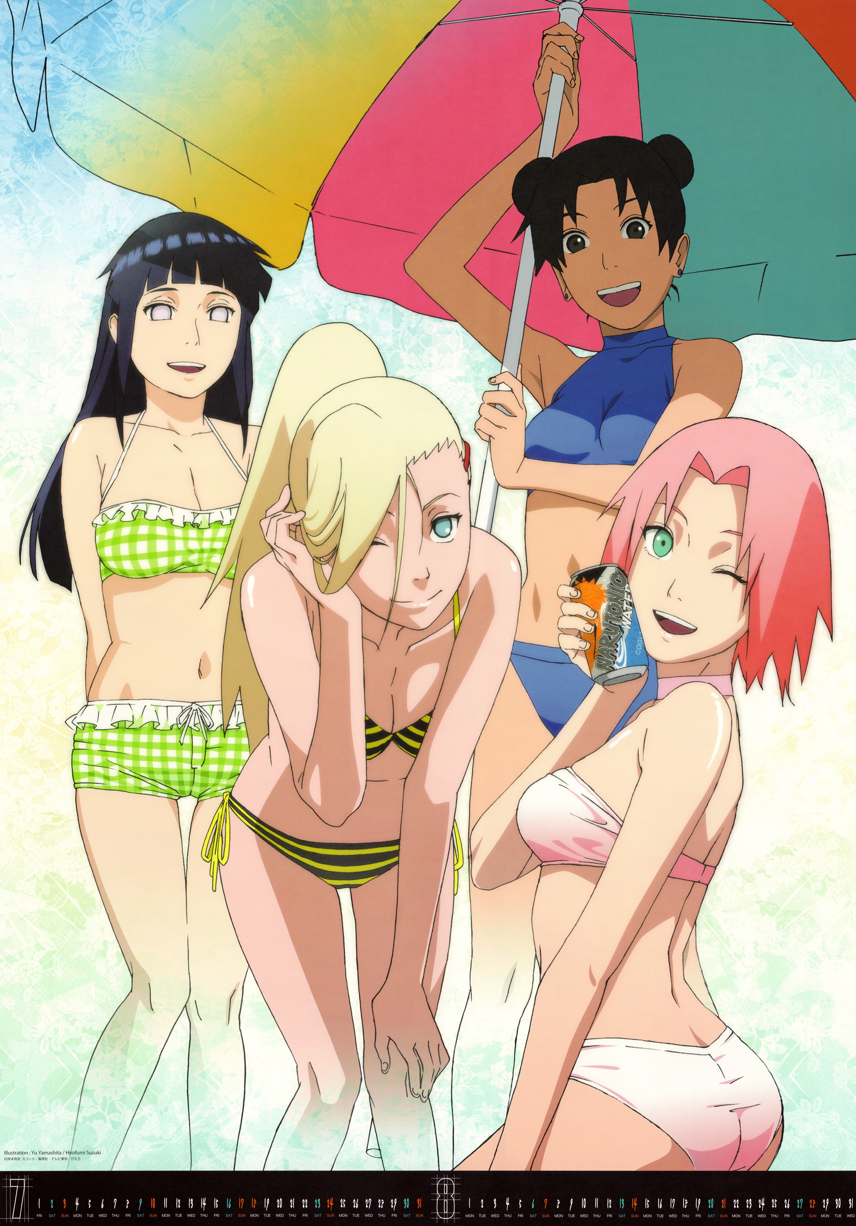 Naruto Shippuuden, Hyuuga Hinata, Haruno Sakura, Yamanaka Ino, Tenten, Bikini, Anime Girls, Umbrella Wallpaper