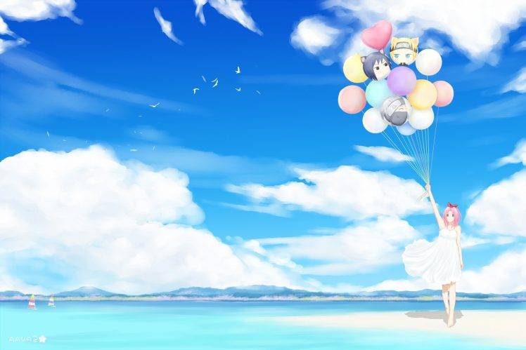 Naruto Shippuuden, Anime, Haruno Sakura, Clouds, Birds, Balloons HD Wallpaper Desktop Background