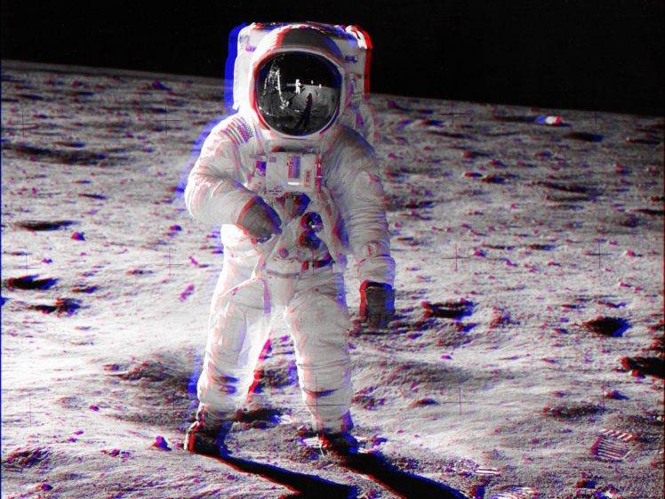 3D, Anaglyph 3D, Astronaut, Moon, Space HD Wallpaper Desktop Background